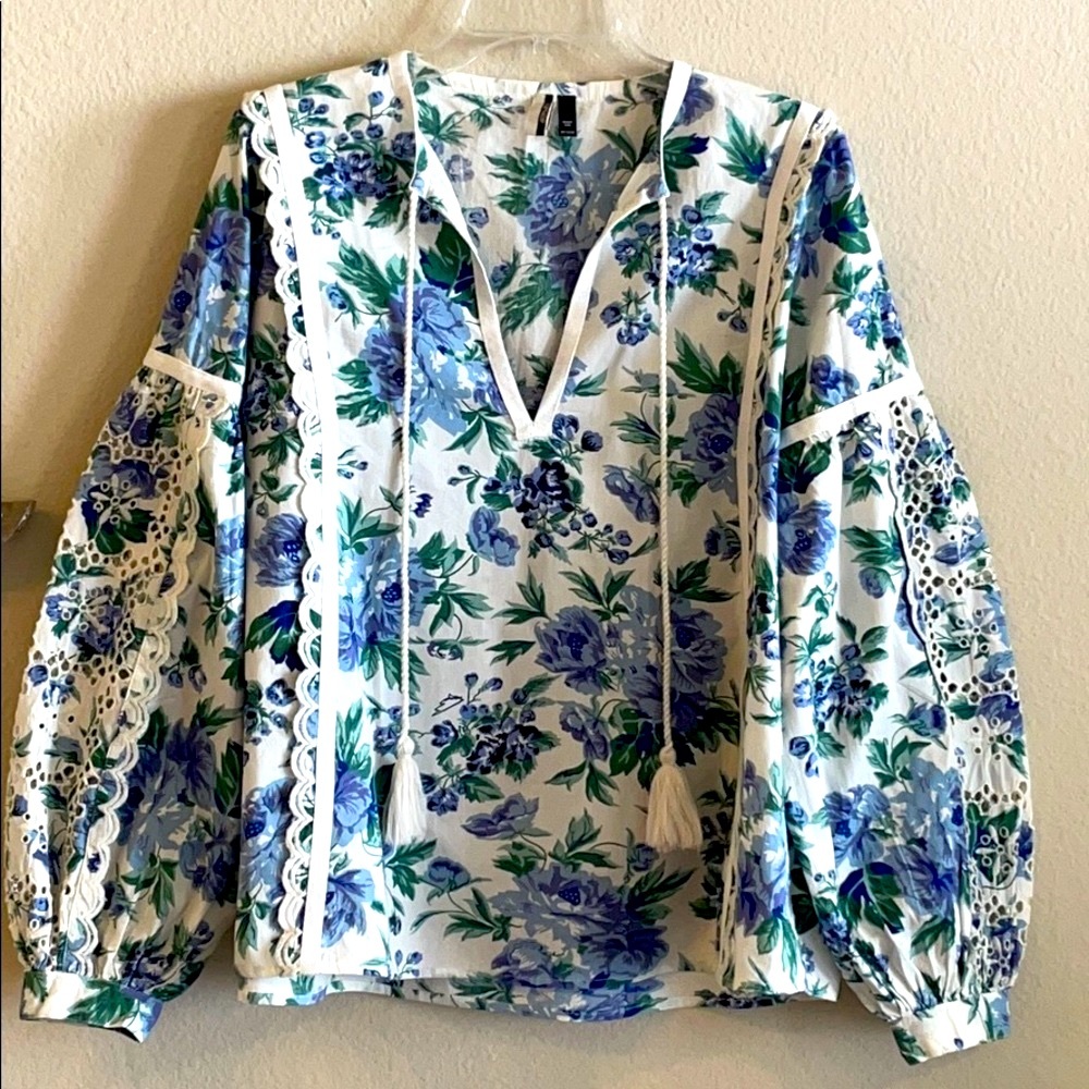 Top Shop Floral Balloon Sleeve Blouse